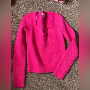 Vibrant Pink V-Neck Sweater